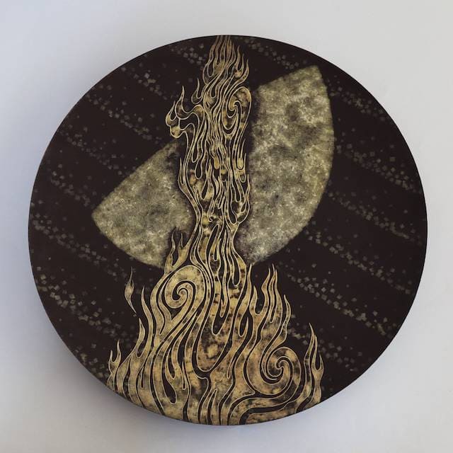 家出隆浩 具象 「鉄象嵌皿 雪月火 1986」